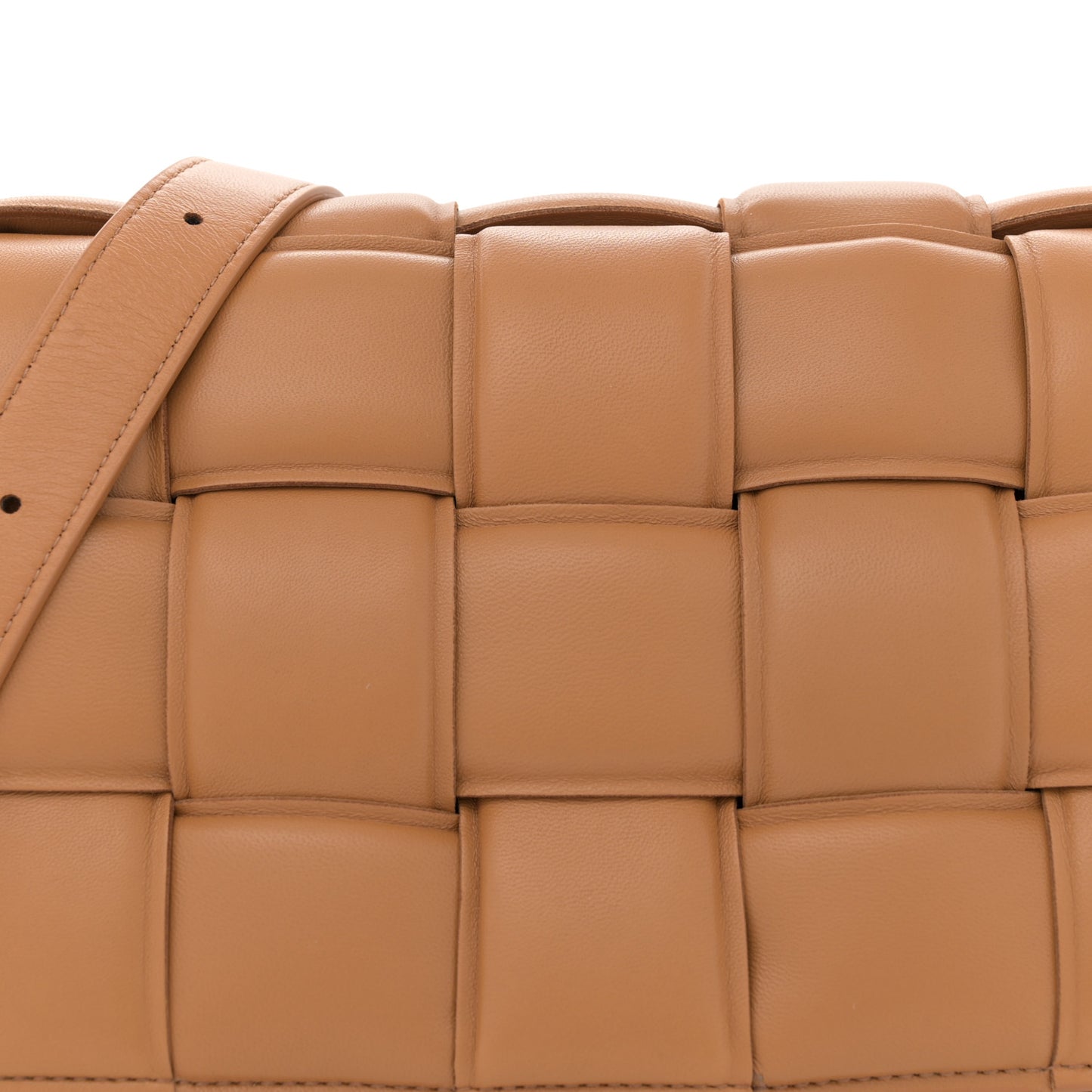 Nappa Maxi Intreccio Padded Cassette Crossbody Bag Caramel