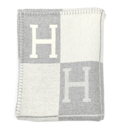 Hermes Wool Cashmere Avalon III Blanket Ecru Gris Clair 1 of 3