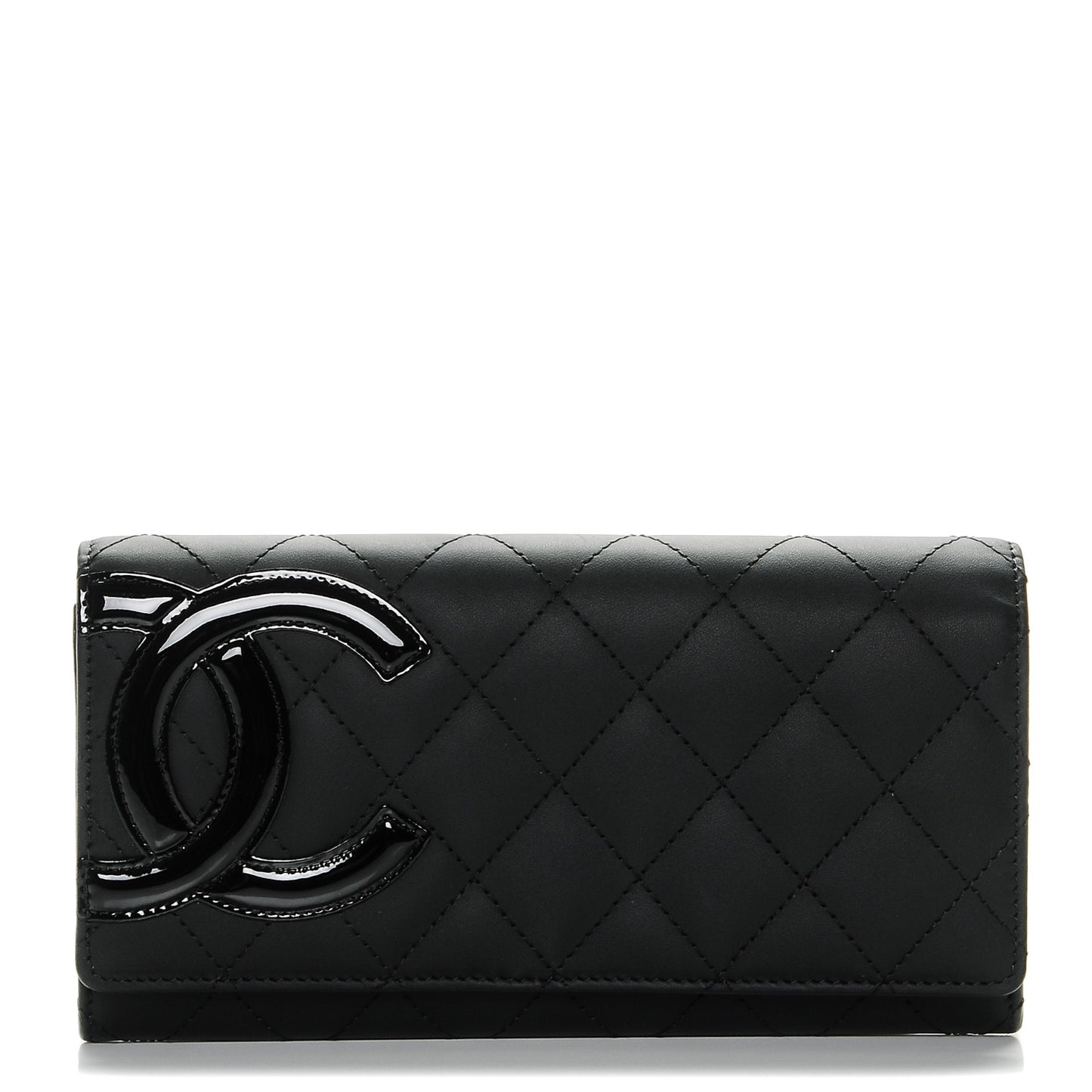 Calfskin Quilted Cambon Flap Wallet Black
