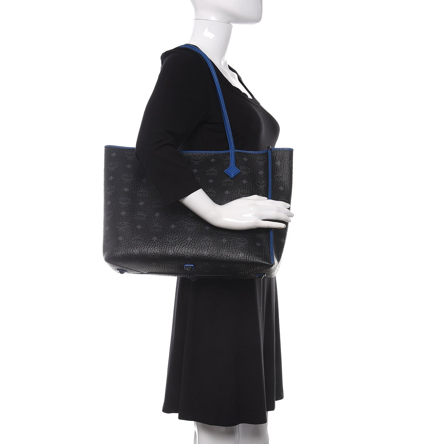 Metallic Visetos Medium Kira Shopper Tote Black Blue