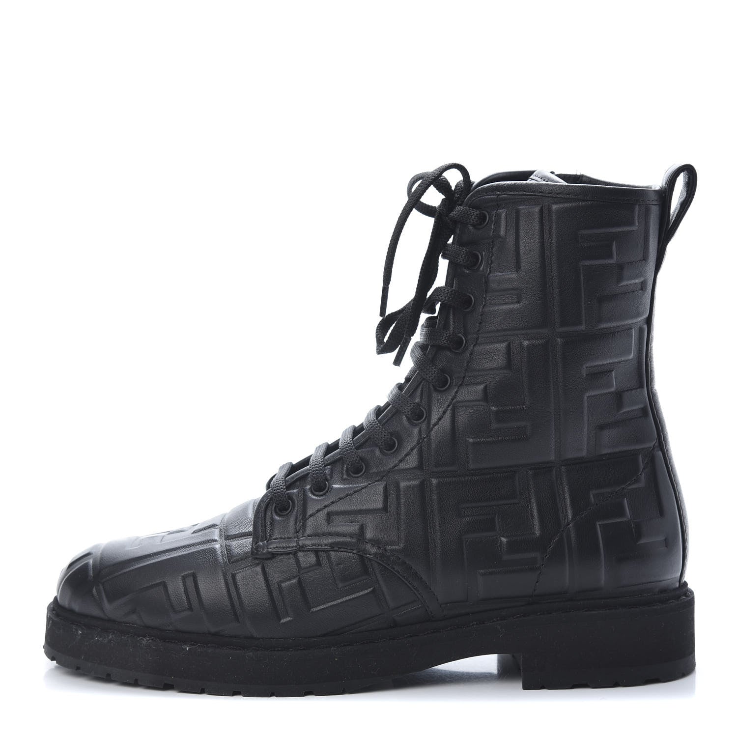 Fendi Nappa FF Embossed Womens Biker Boots 38 Black 1 of 8