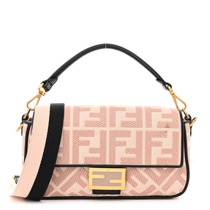 Fendi Canvas Vitello King FF Embroidered Baguette Rosa Quarzo Black 1 of 11