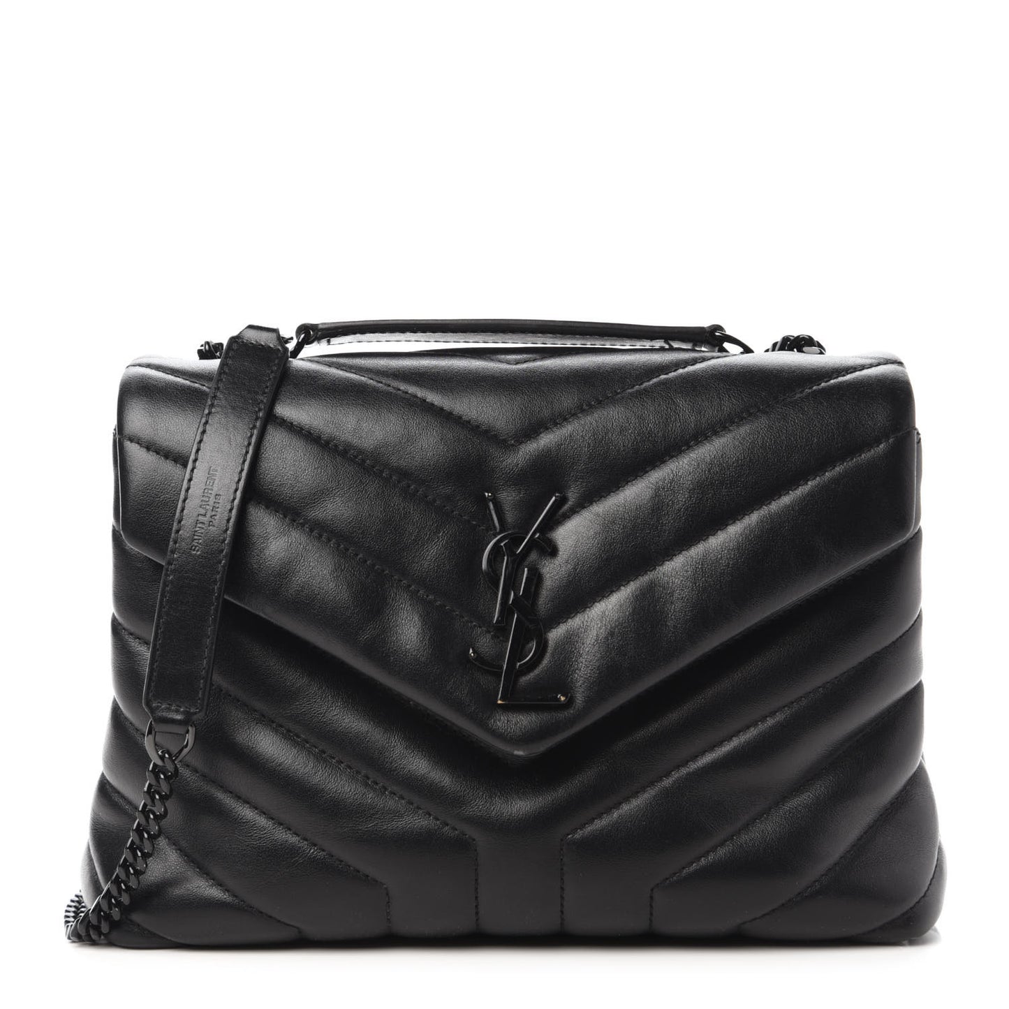 Calfskin Y Quilted Monogram Small Loulou Chain Satchel Black