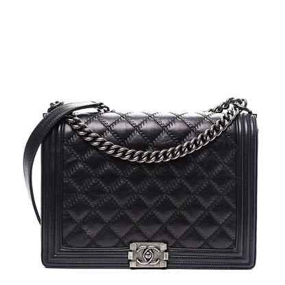 Chanel Calfskin Embossed Stitch Large Boy Flap Black 1 of 10