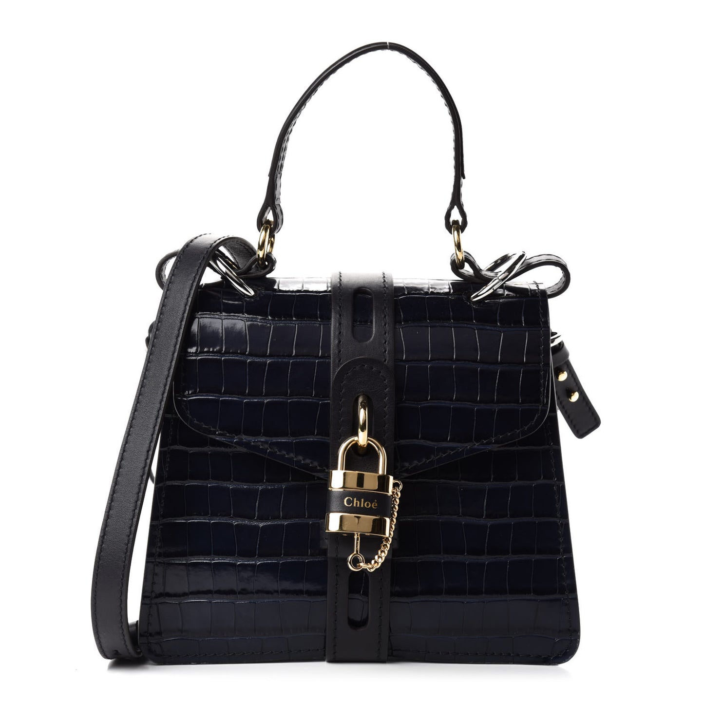 Calfskin Crocodile Embossed Small Aby Day Shoulder Bag Full Blue