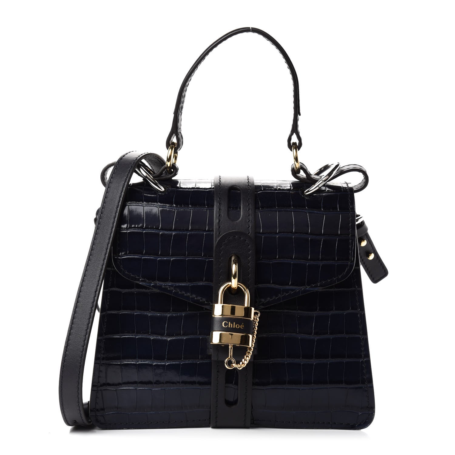 Chloe Calfskin Crocodile Embossed Small Aby Day Shoulder Bag Full Blue 1 of 10