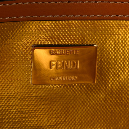 Fendi Denim Vitello King FF Embroidered Large Baguette Blue Cuoio 6 of 13