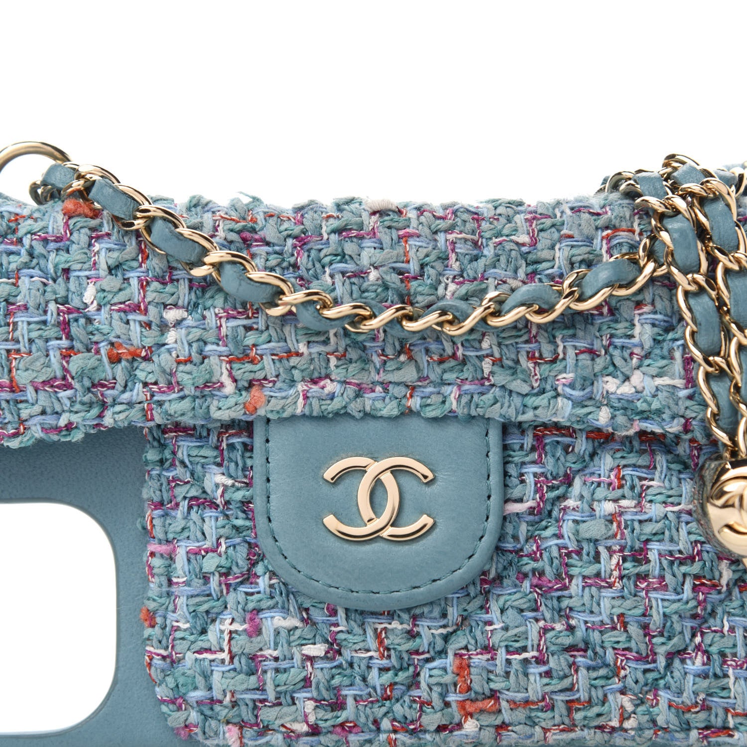 Chanel Tweed Quilted iPhone XII Pro Max Case With Chain Turquoise Purple White Red 10 of 11