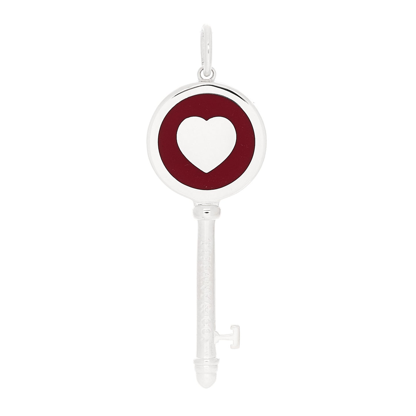 Sterling Silver Enamel Heart Key Pendant Red
