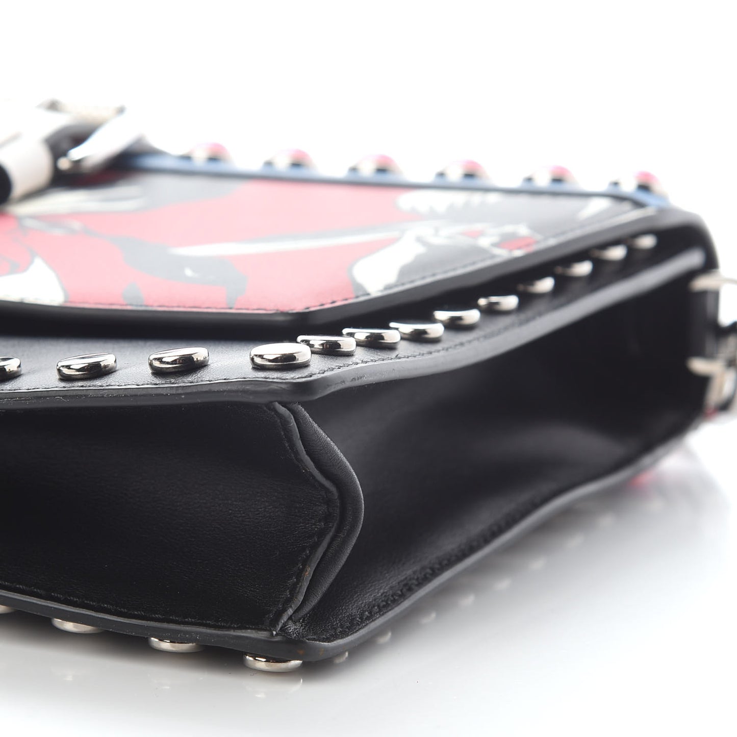 City Calfskin Orchid Print Studded Elektra Shoulder Bag Fuoco Black