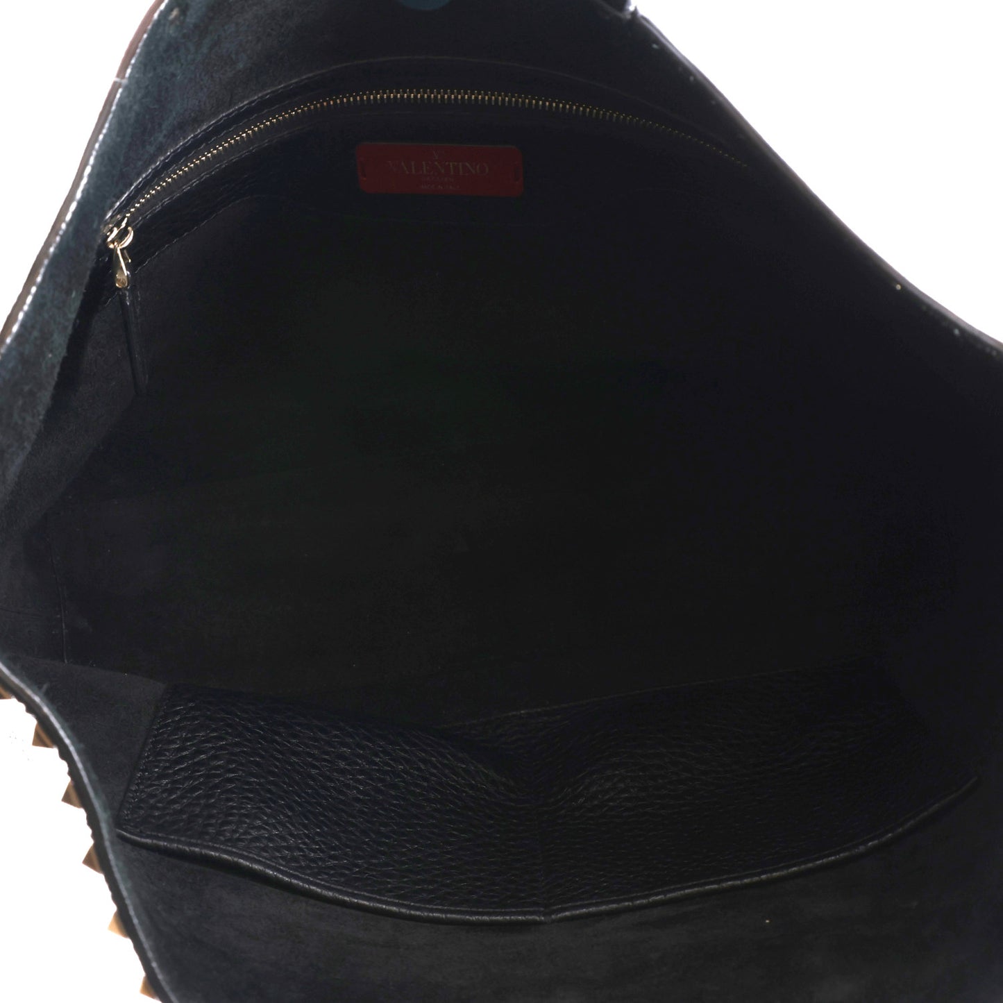 Grained Calfskin Small Rockstud Shoulder Tote Black