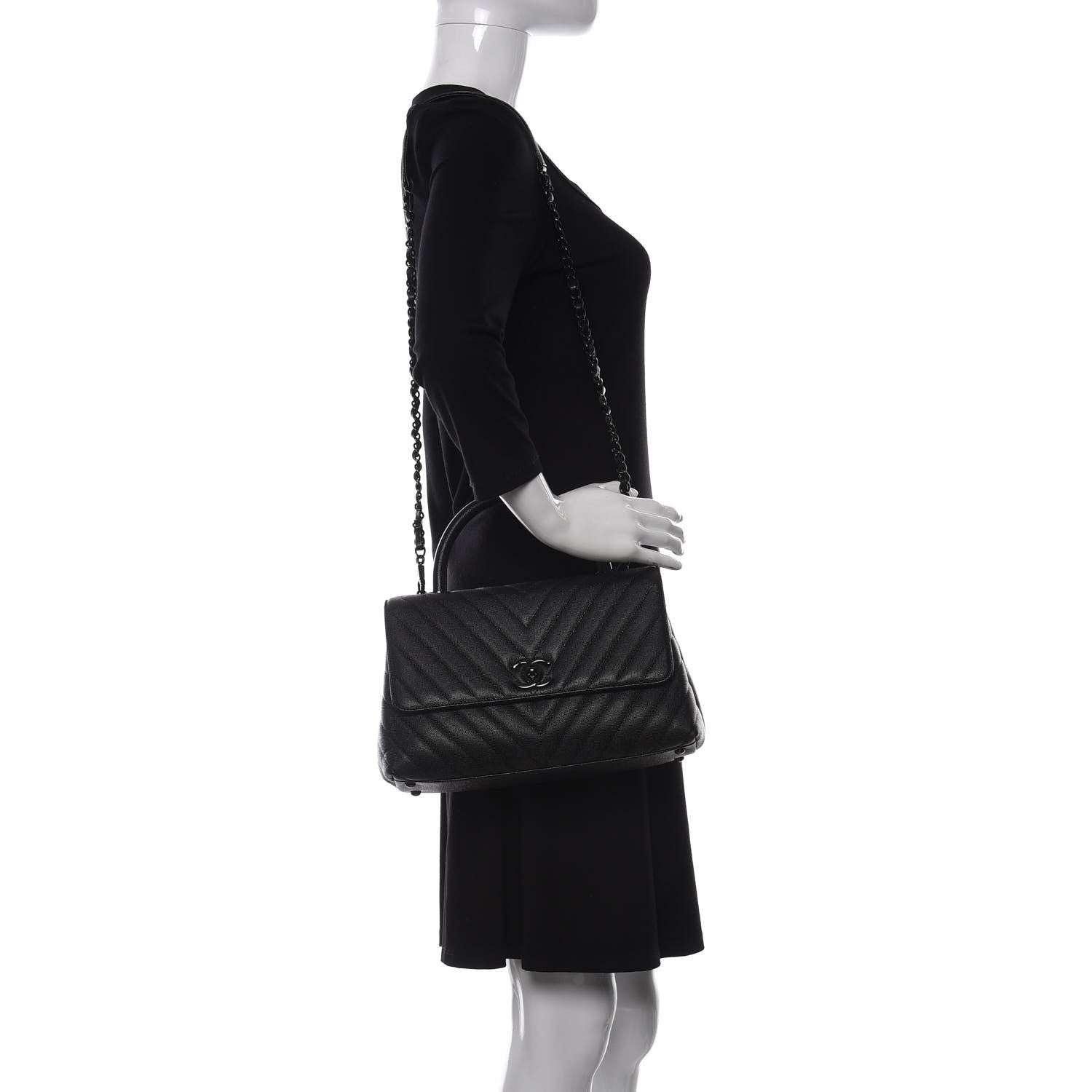 Chanel Caviar Chevron Quilted Small Coco Handle Flap So Black 2 of 10