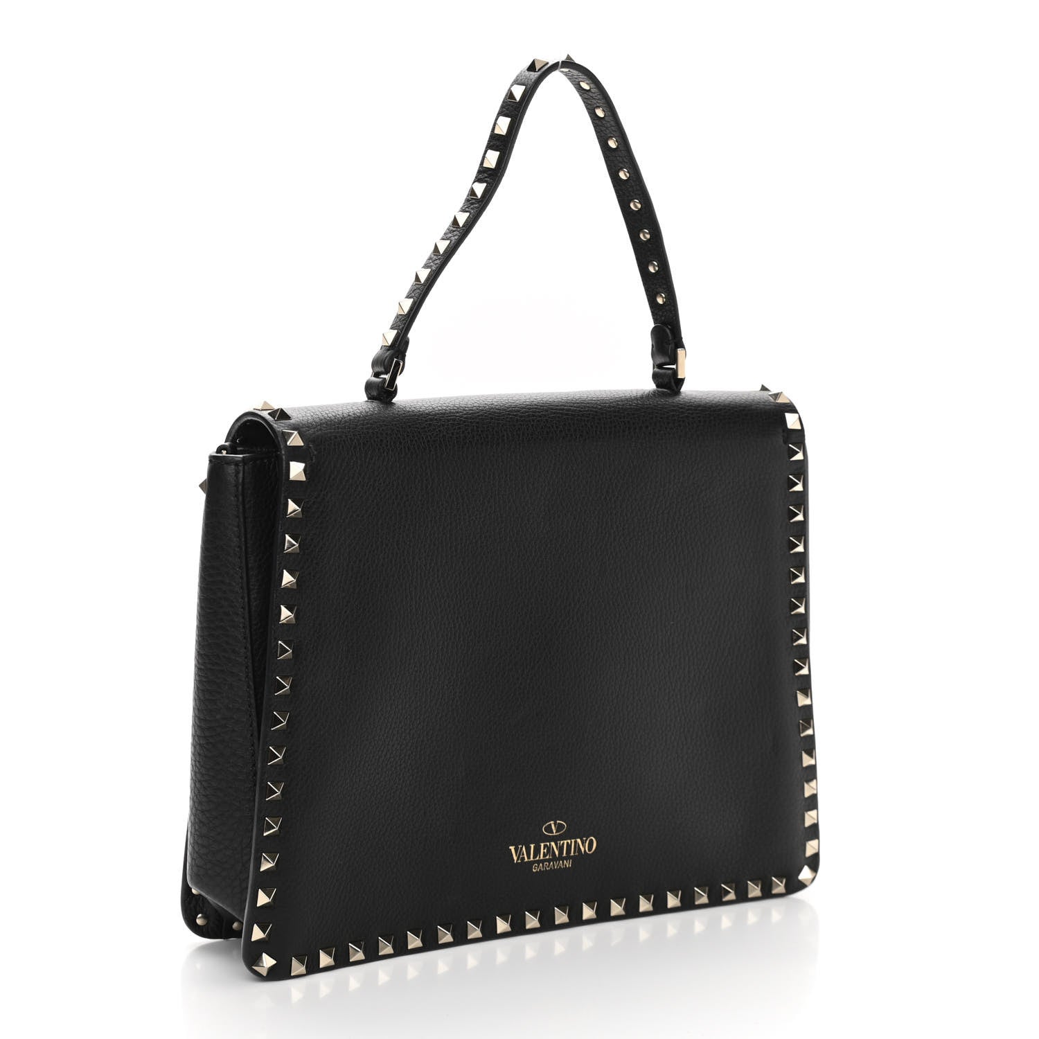 Valentino Garavani Grained Calfskin Rockstud Top Handle Flap Shoulder Bag Black 3 of 10