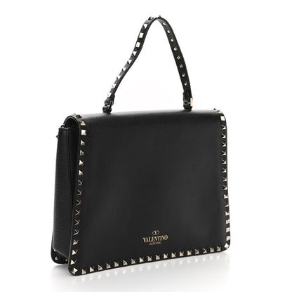 Valentino Garavani Grained Calfskin Rockstud Top Handle Flap Shoulder Bag Black 3 of 10