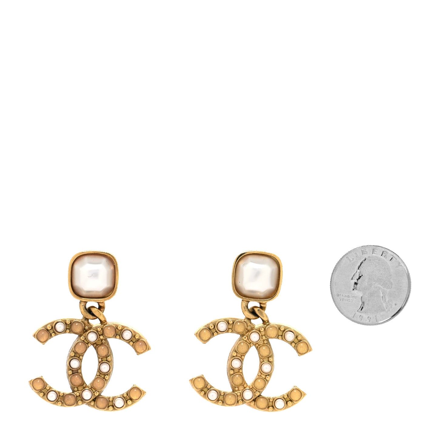 Pearl Stones CC Drop Earrings Gold