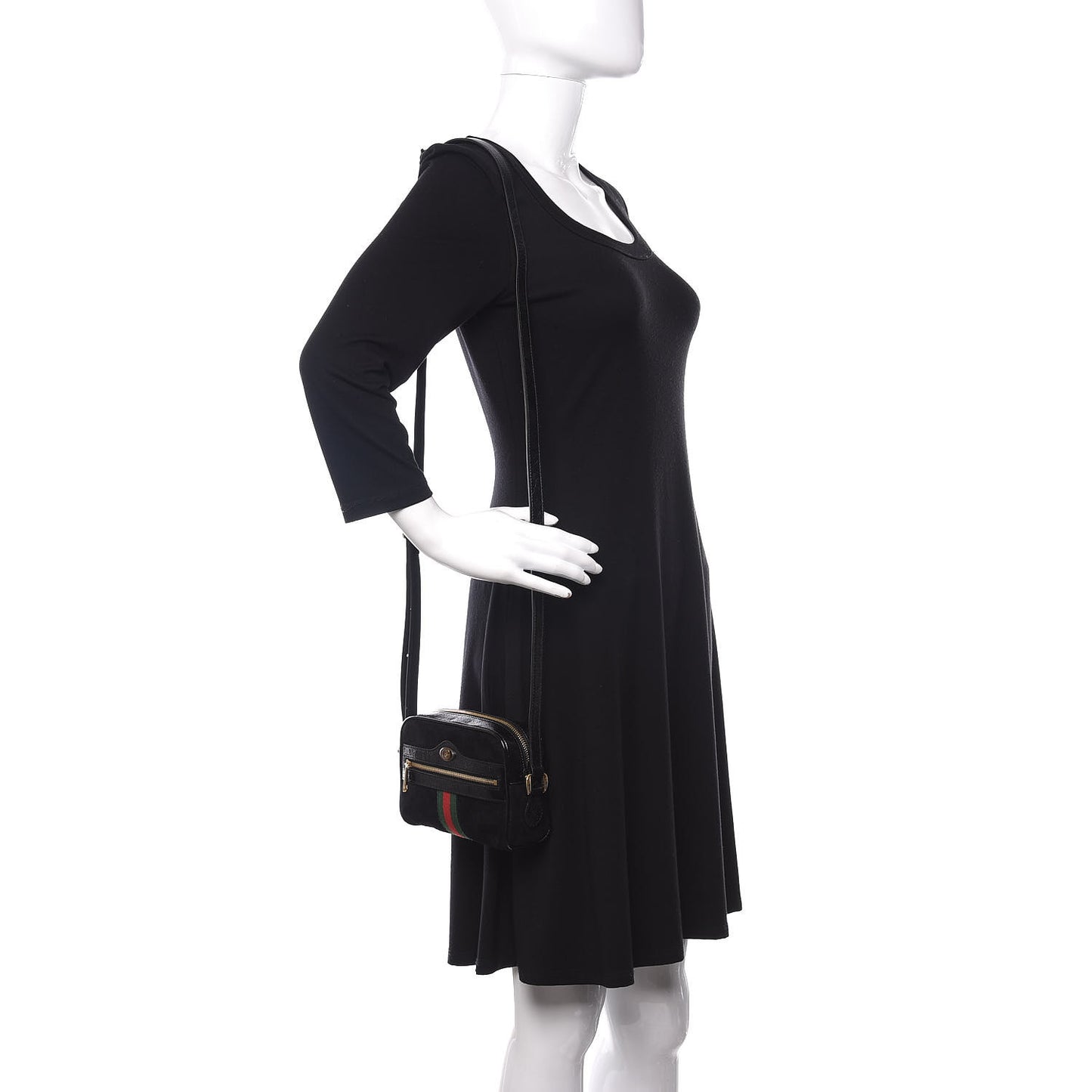 Suede Patent Web Mini Ophidia Shoulder Bag Black
