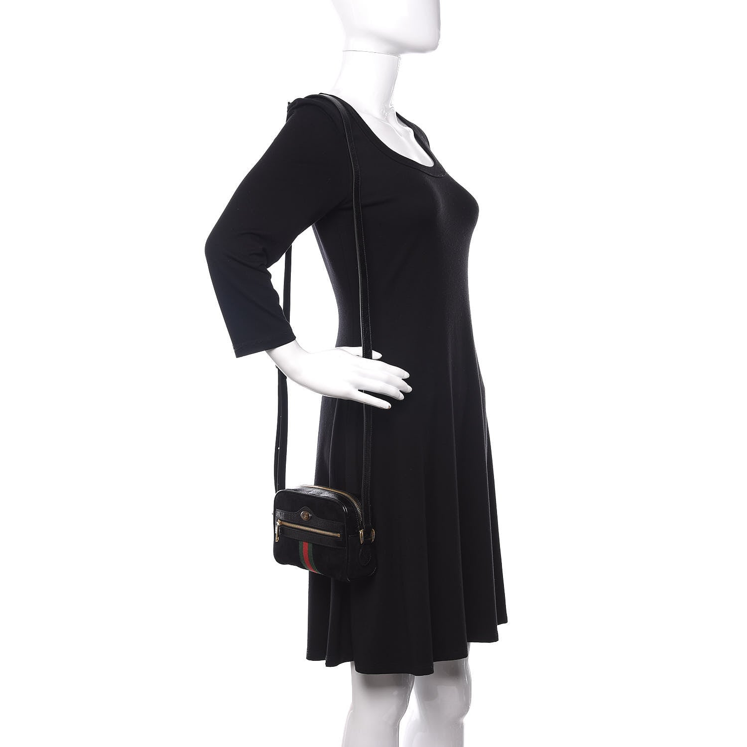 Gucci Suede Patent Web Mini Ophidia Shoulder Bag Black 2 of 11