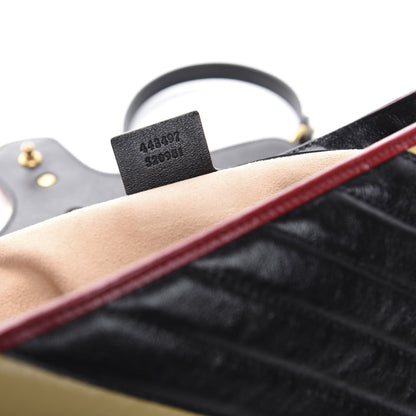 Gucci Vintage Effect Calfskin Matelasse Diagonal Striped Small Torchon GG Marmont Shoulder Bag Black Beige 9 of 10