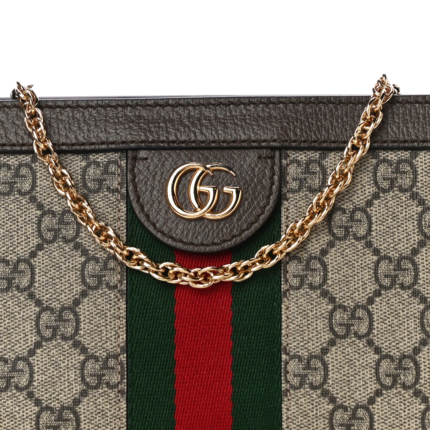 Gucci GG Supreme Monogram Textured Dollar Calfskin Web Mini Ophidia Chain Shoulder Bag Beige Ebony New Acero 9 of 12