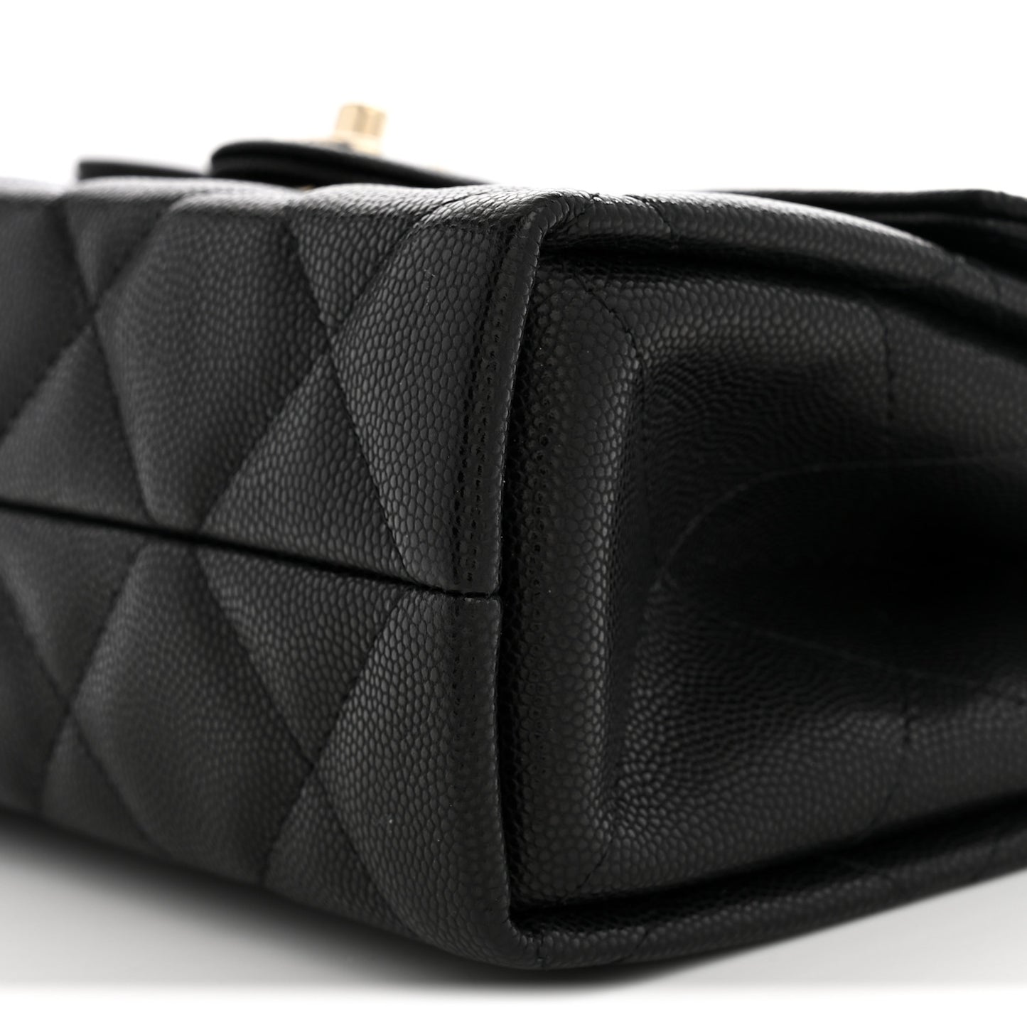 Caviar Quilted Retro Mini Twist Top Handle Clutch Flap Black