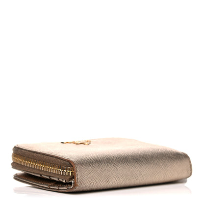 Prada Metallic Saffiano Metal Compact Zip Around Wallet Bronzo 4 of 16