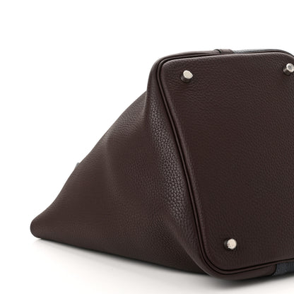 Hermes Taurillon Clemence Casaque Picotin Lock 22 MM Bleu Nuit Framboise Rouge Sellier 8 of 10