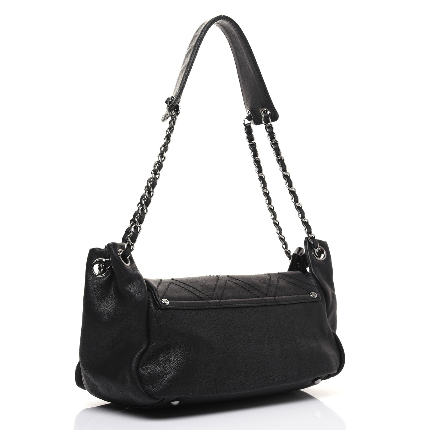 Calfskin Diamond Stitch Accordion Flap Black