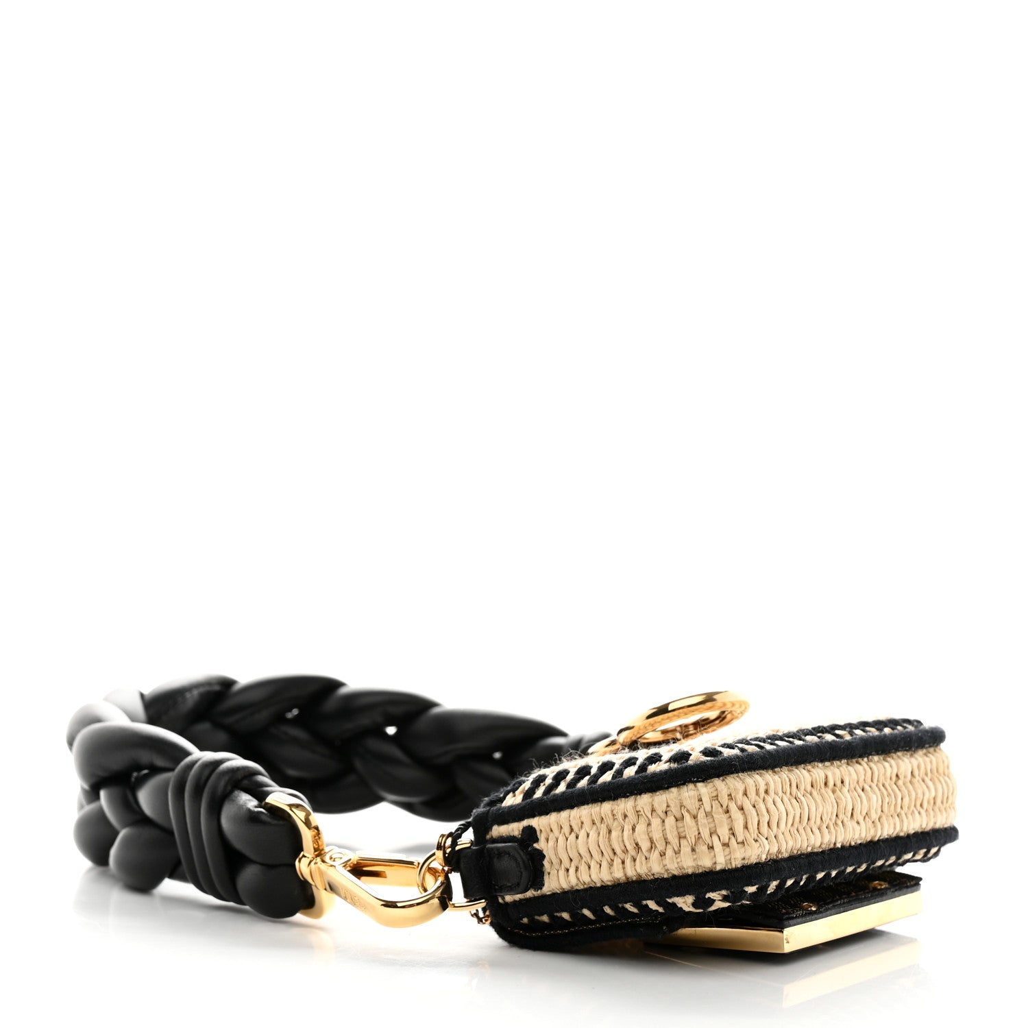 Fendi Straw Shiny Nappa Woven Nano Baguette Maxi Handle Charm Natural Black 4 of 9