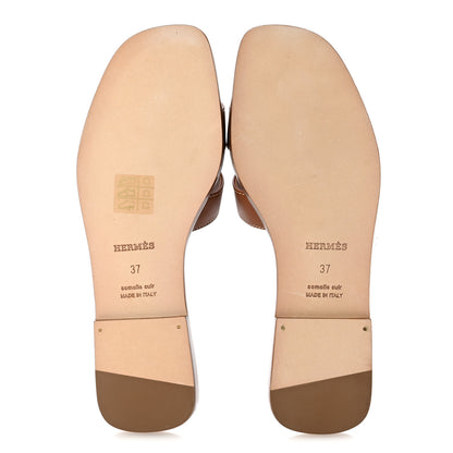 Hermes Box Calfskin Oran Sandals 37 Gold 6 of 10