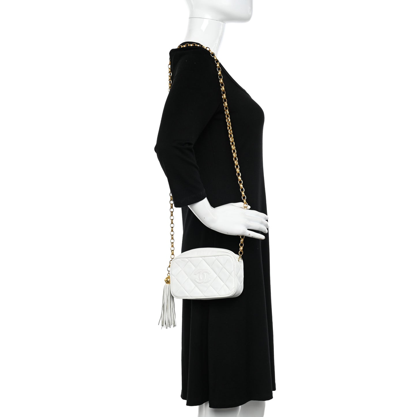 Lambskin Quilted Tassel Camera Bag White