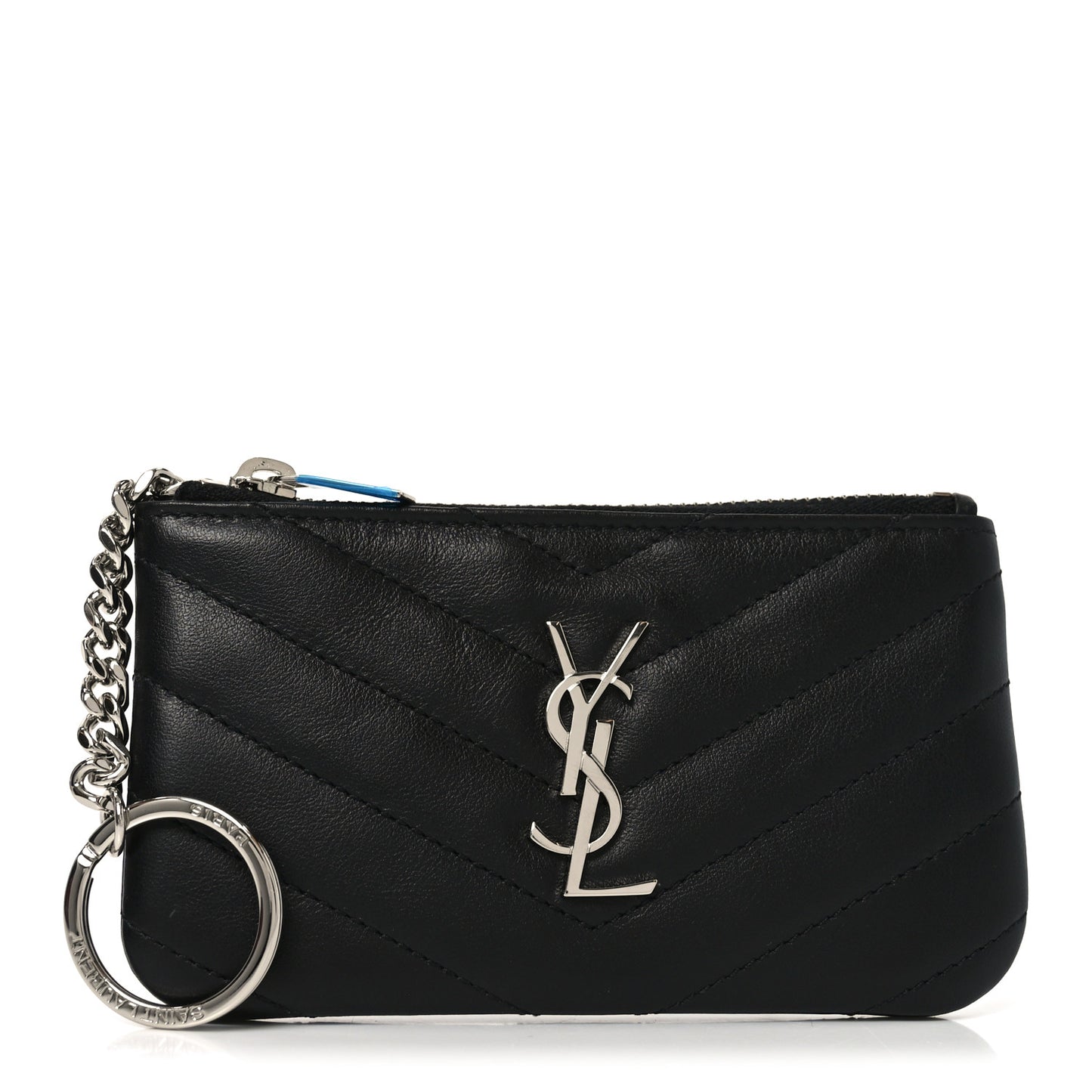 Calfskin Matelasse Monogram Key Pouch Black