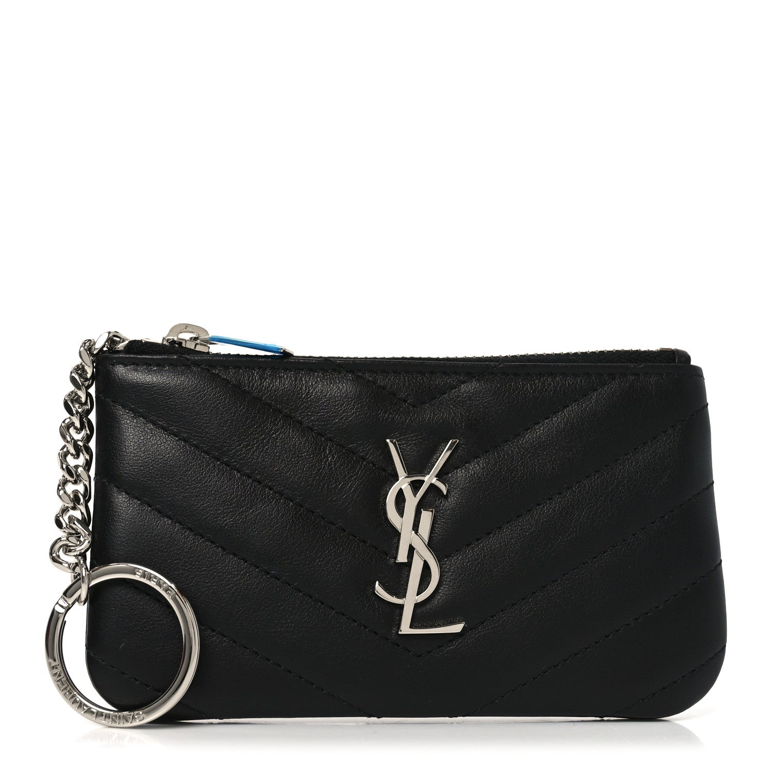 Saint Laurent Calfskin Matelasse Monogram Key Pouch Black 1 of 8