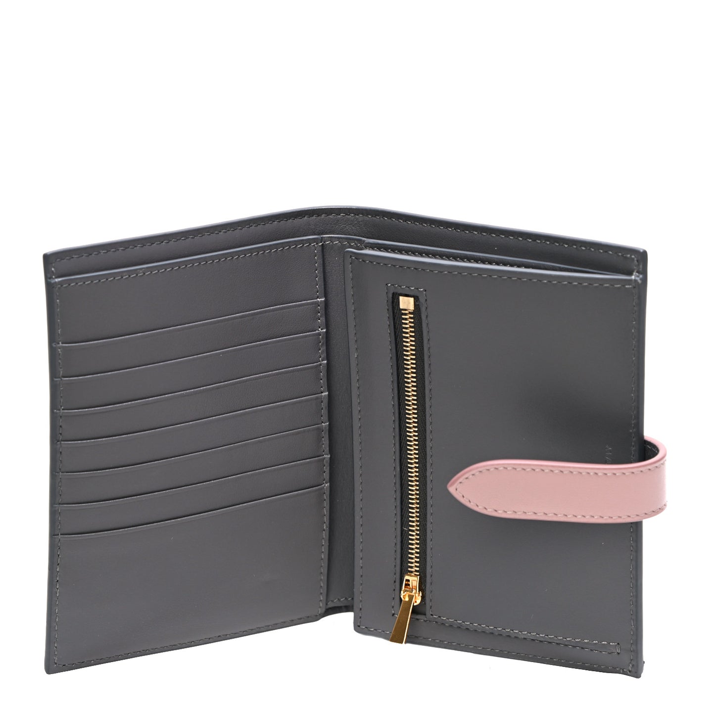 Grained Calfskin Medium Multifunction Strap Wallet Grey Vintage Pink