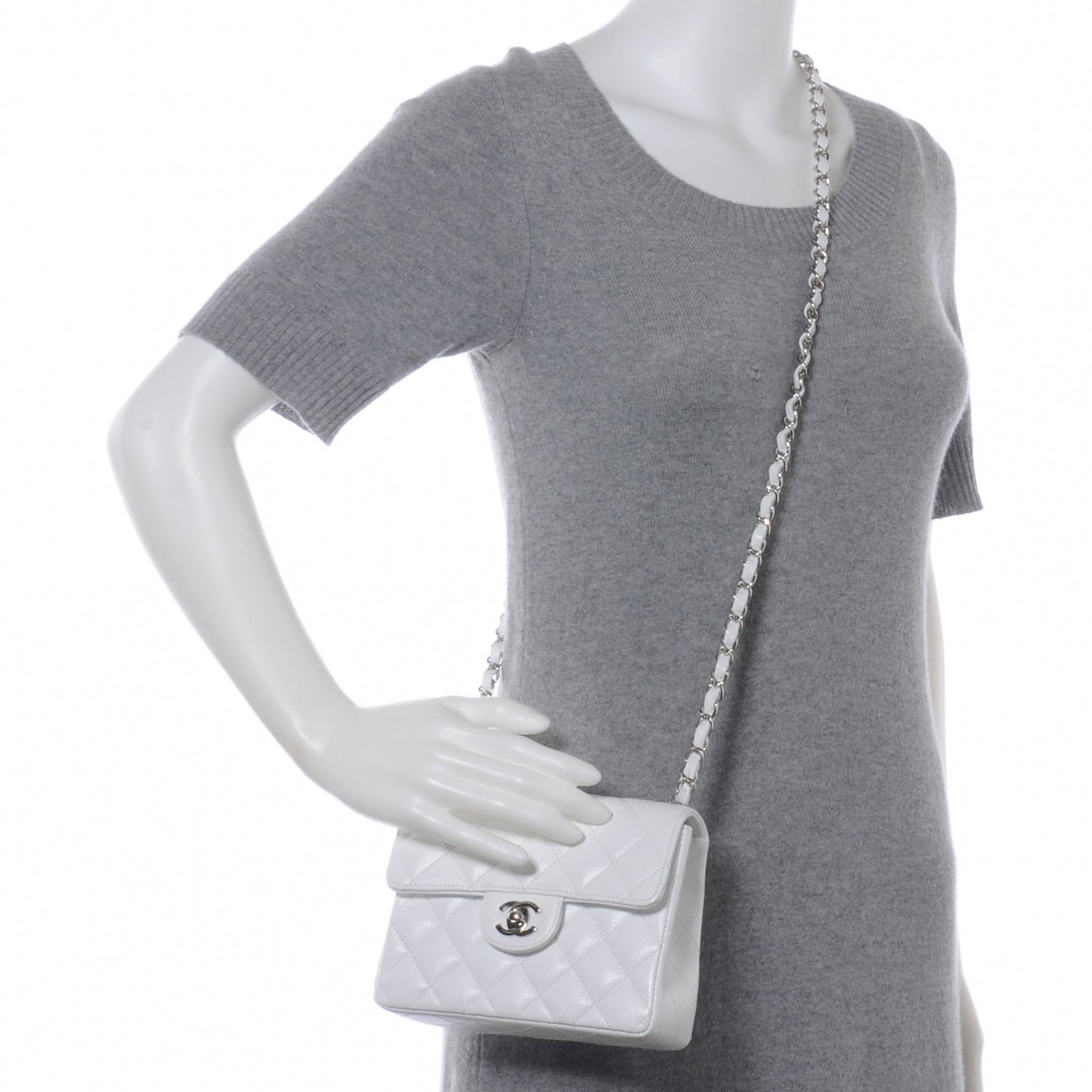 Caviar Quilted Mini Square Flap White