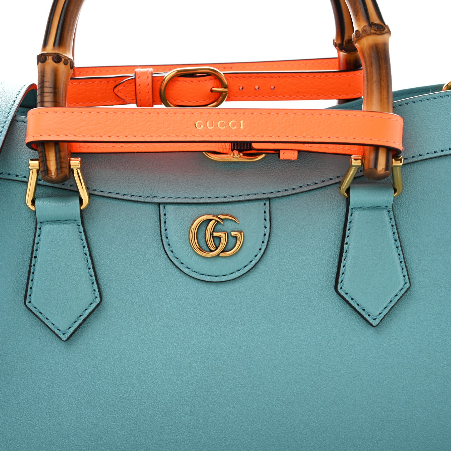 Wonka Grain Calfskin Medium Diana Tote Bag Dusty Azure Orange Fluo