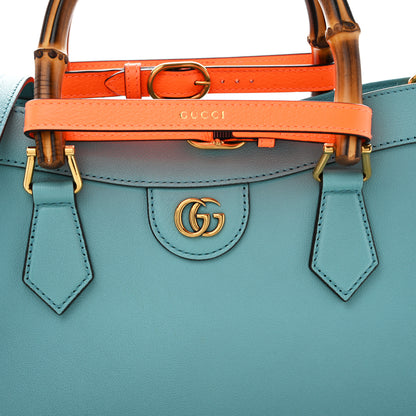 Gucci Wonka Grain Calfskin Medium Diana Tote Bag Dusty Azure Orange Fluo 9 of 16