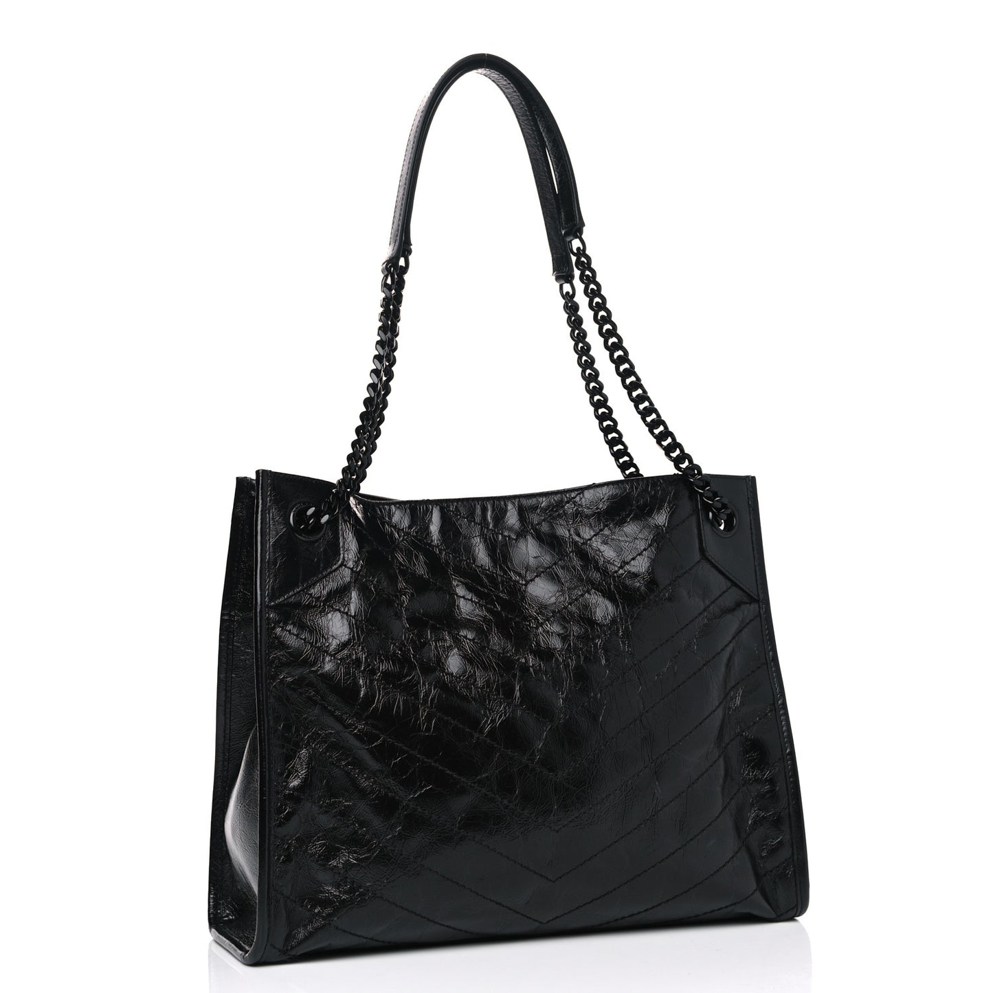 Crinkled Calfskin Matelasse Monogram Medium Niki Shopper Tote Black