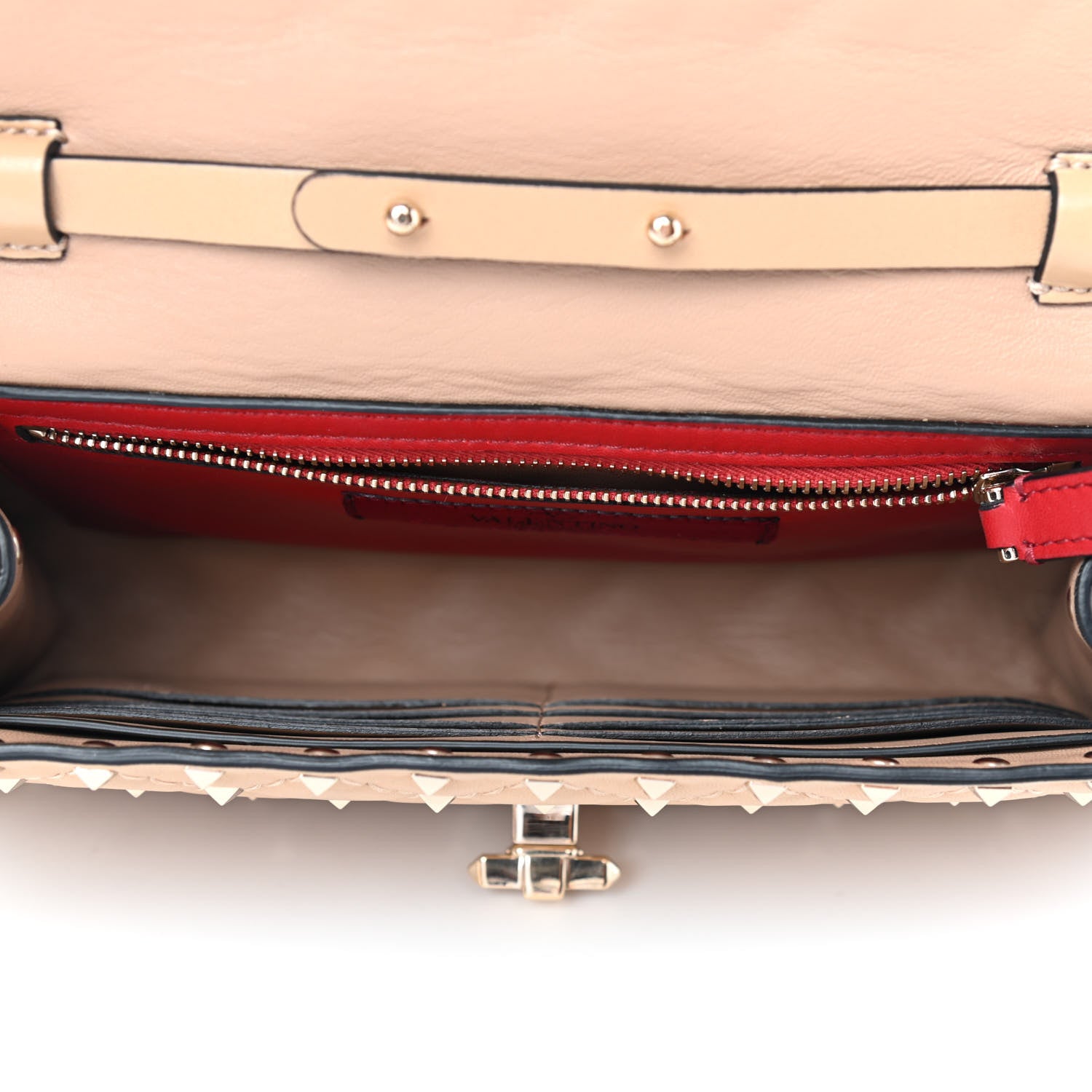 Valentino Garavani Nappa Rockstud Spike Wallet on Chain Camel Rose 5 of 9