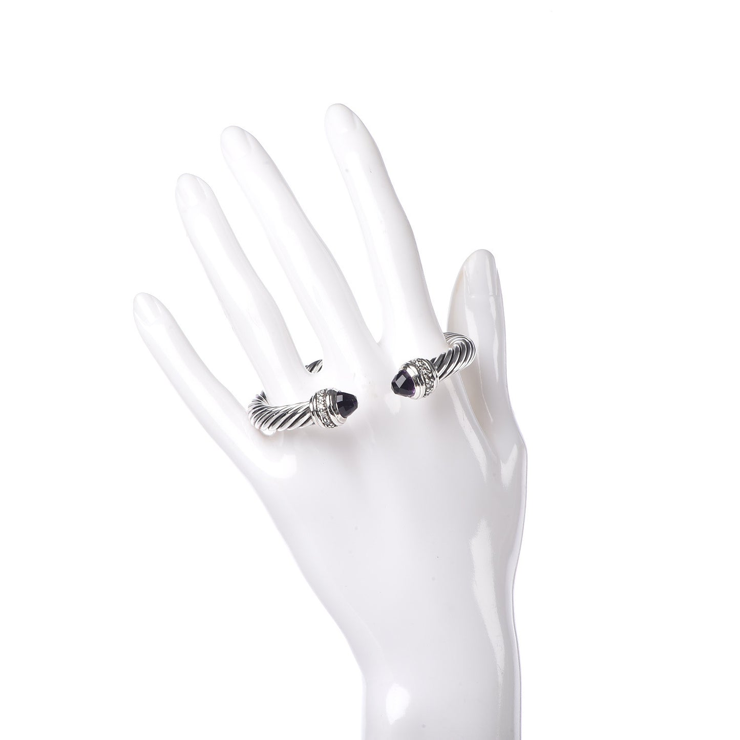 Sterling Silver Diamond Amethyst 7mm Cable Classics Bracelet