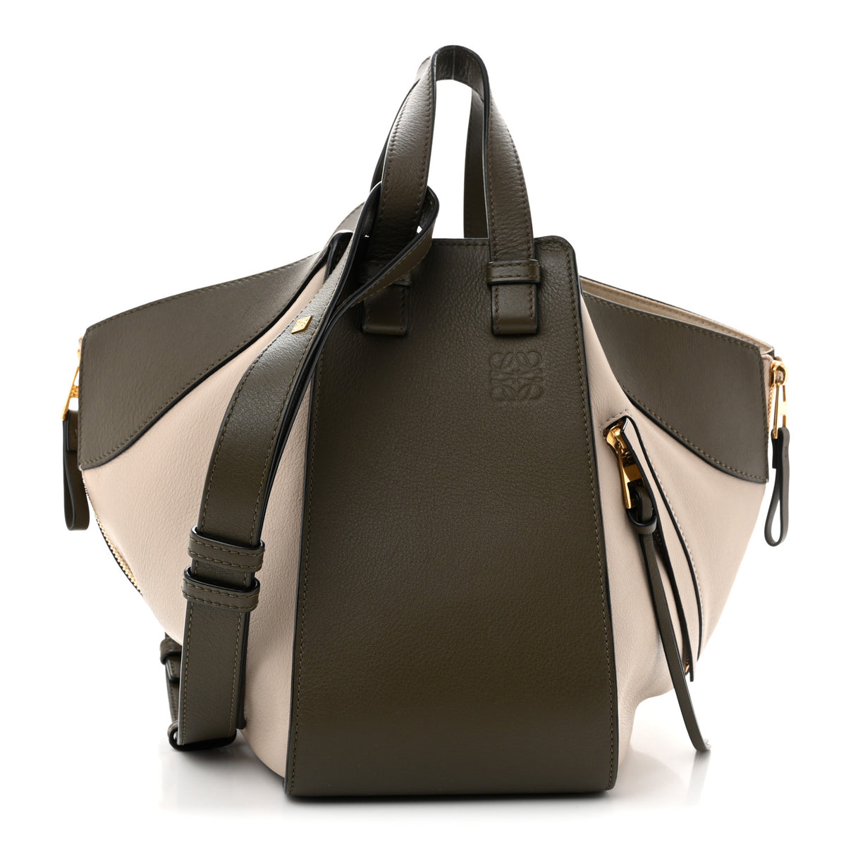 Calfskin Small Hammock Shoulder Bag Khaki Green Soft White