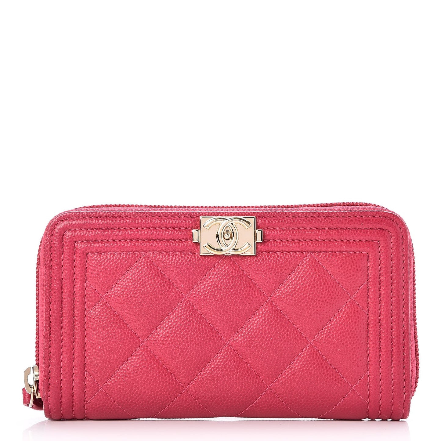 Caviar Quilted Small Boy Zip Around Wallet Fuchsia