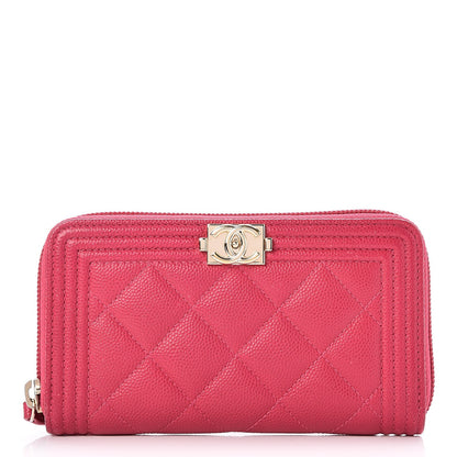Chanel Caviar Quilted Small Boy Zip Around Wallet Fuchsia 1 of 8