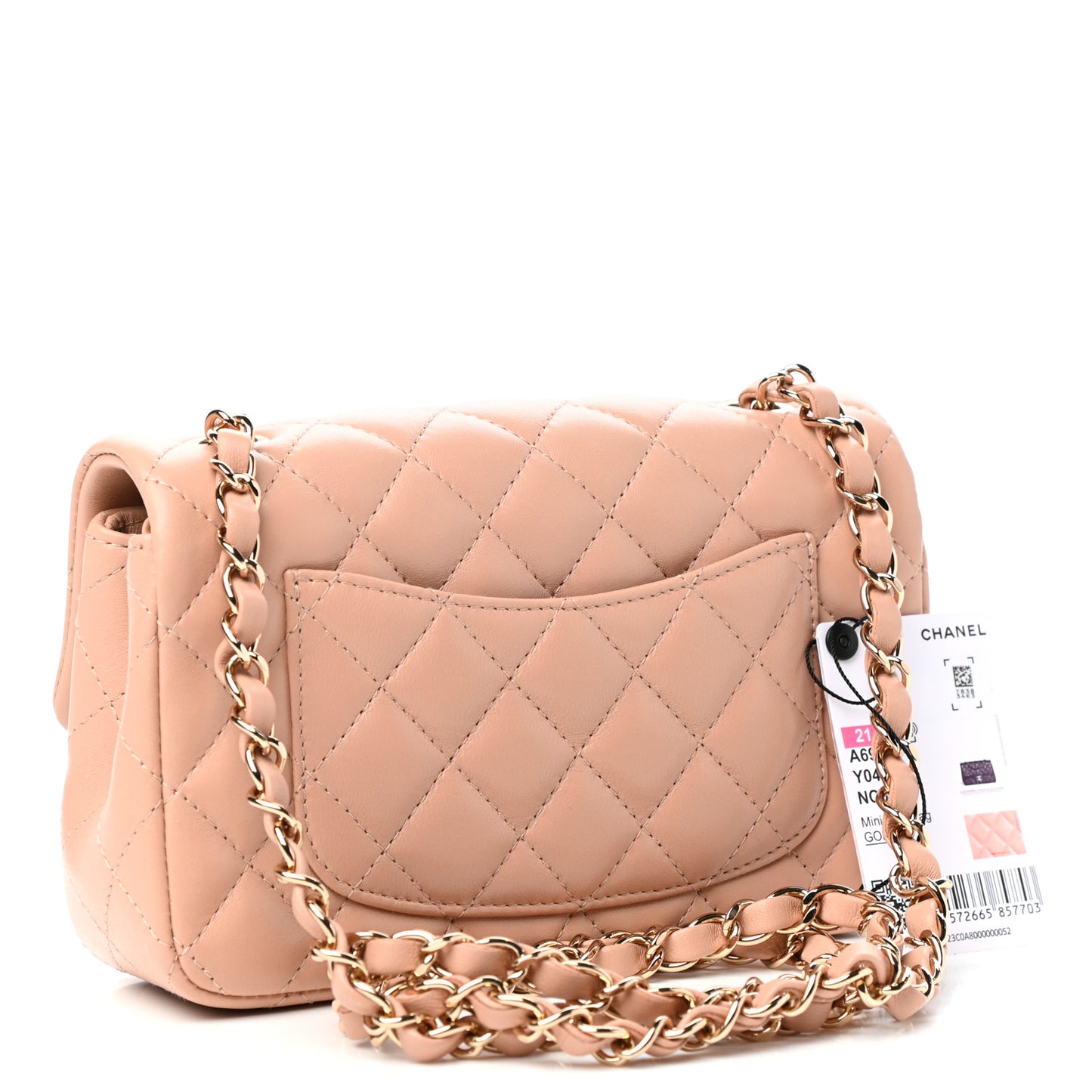 Lambskin Quilted Mini Rectangular Flap Beige