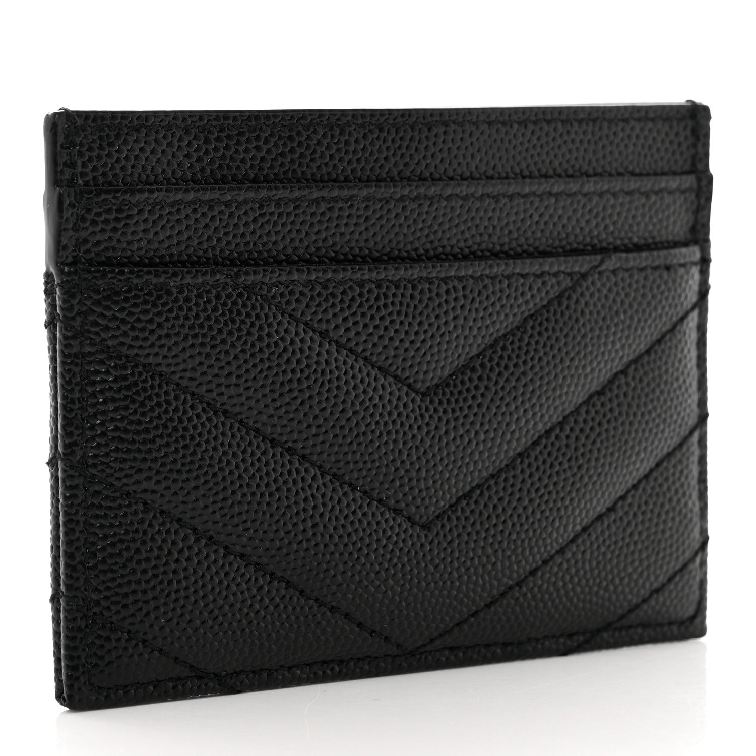 Saint Laurent Grain De Poudre Matelasse Chevron Monogram Credit Card Case Black 3 of 8