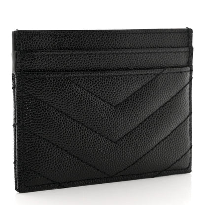 Saint Laurent Grain De Poudre Matelasse Chevron Monogram Credit Card Case Black 3 of 8