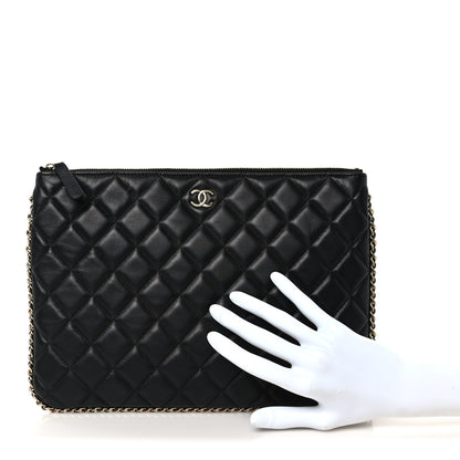 Chanel Lambskin Quilted Chain Around Medium Cosmetic Case Black 2 of 10