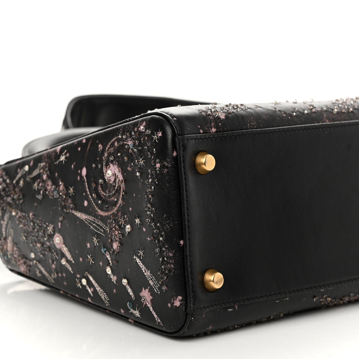 Lambskin Embroidered Medium C'est I Feel Blue Lady Dior Black