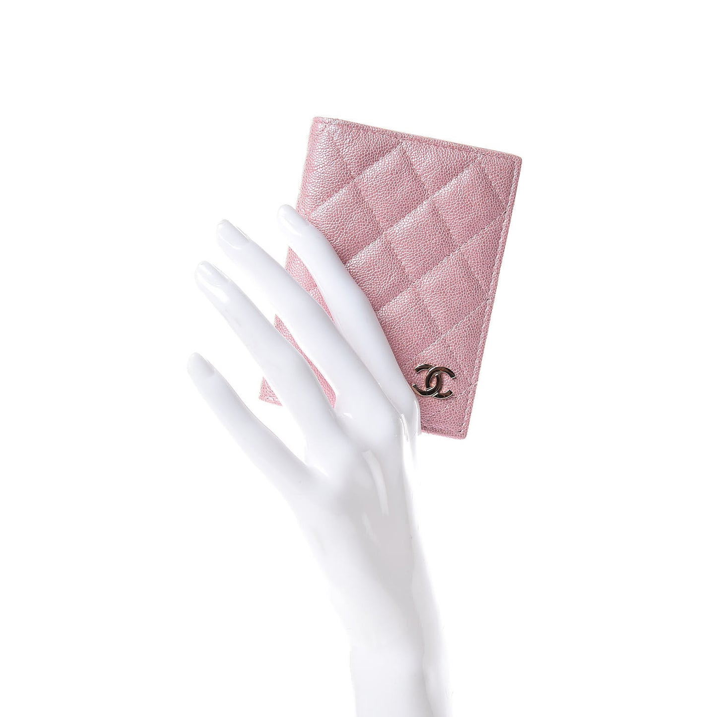 Iridescent Caviar Quilted Card Holder Wallet Rose Pink