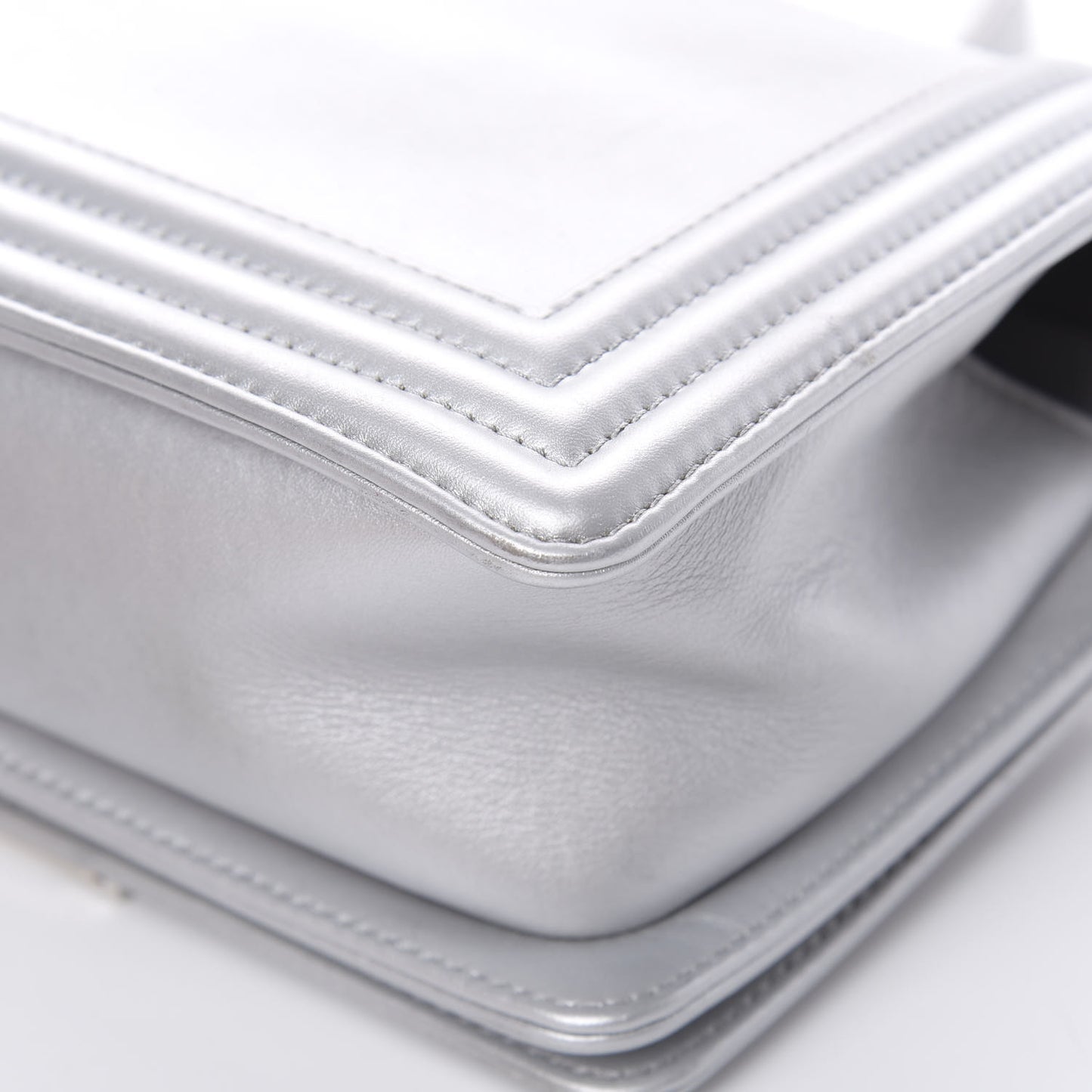 Metallic Lambskin LED Small Boy Flap Silver
