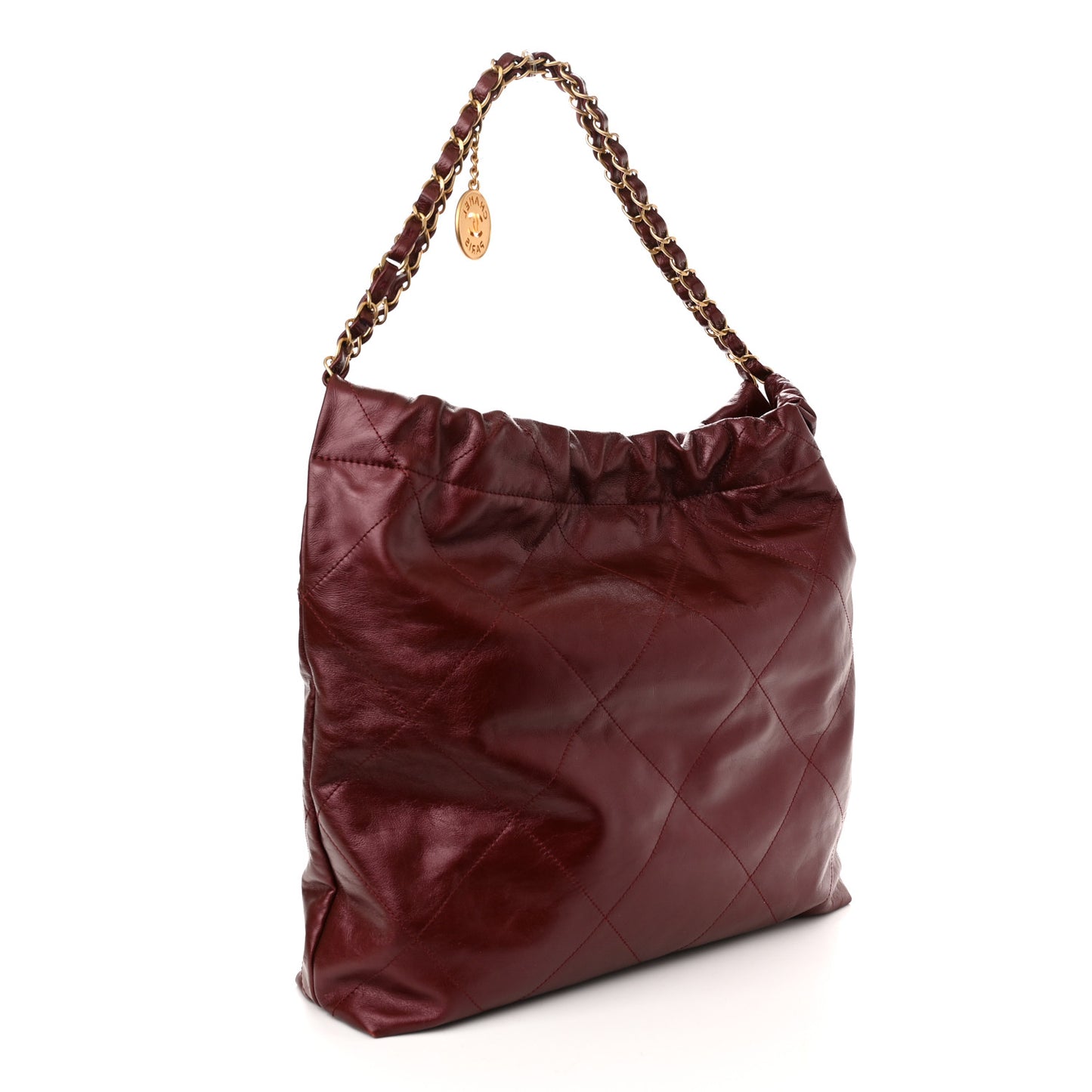 Metallic Calfskin Quilted Chanel 22 Burgundy